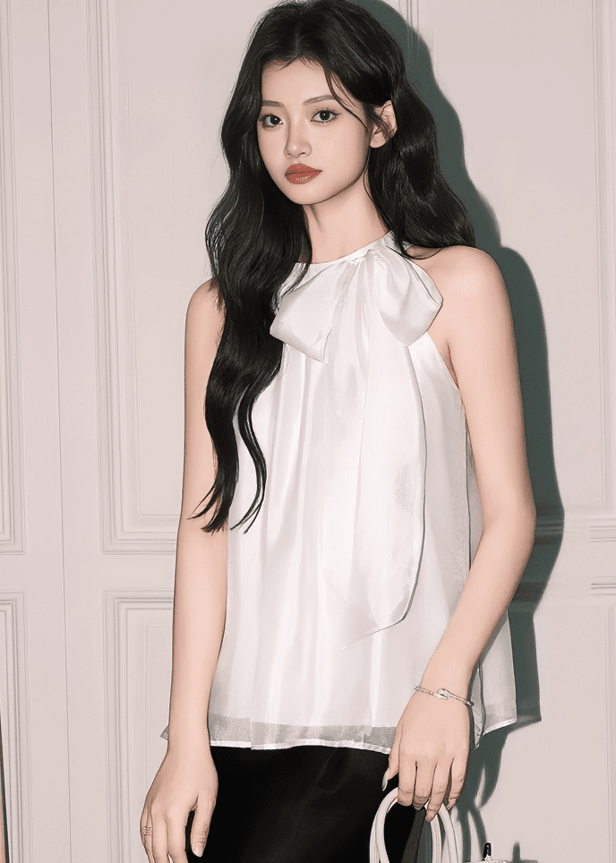 サテンボウタイホルターネックトップス - Vera Lumina