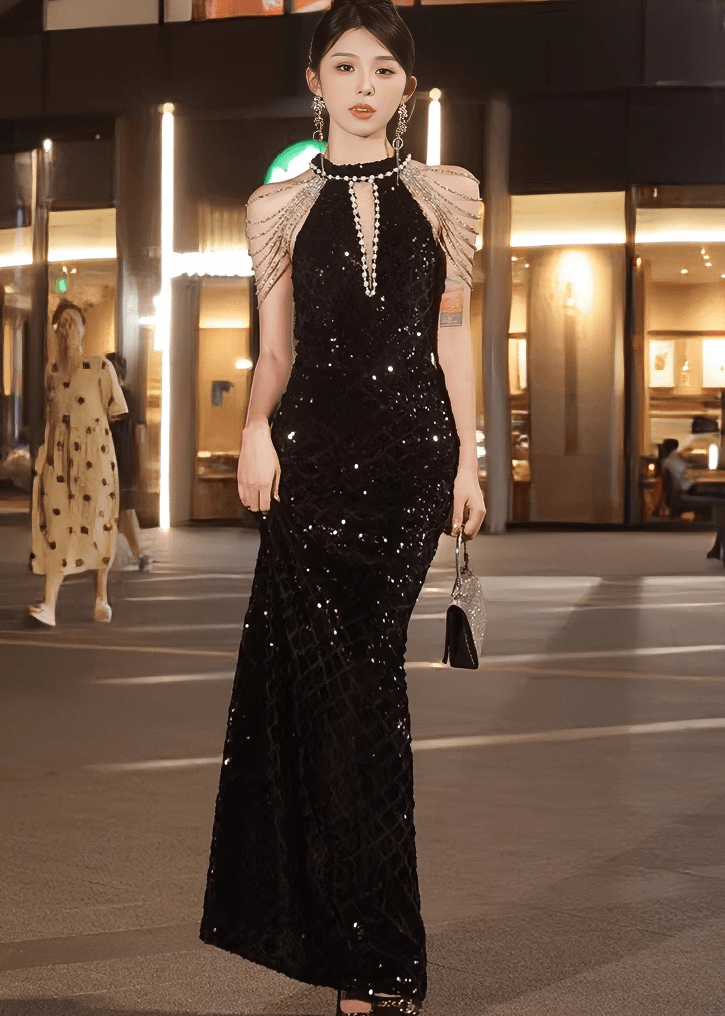 ビジューチェーンショルダーマーメイドドレス - Vera Lumina