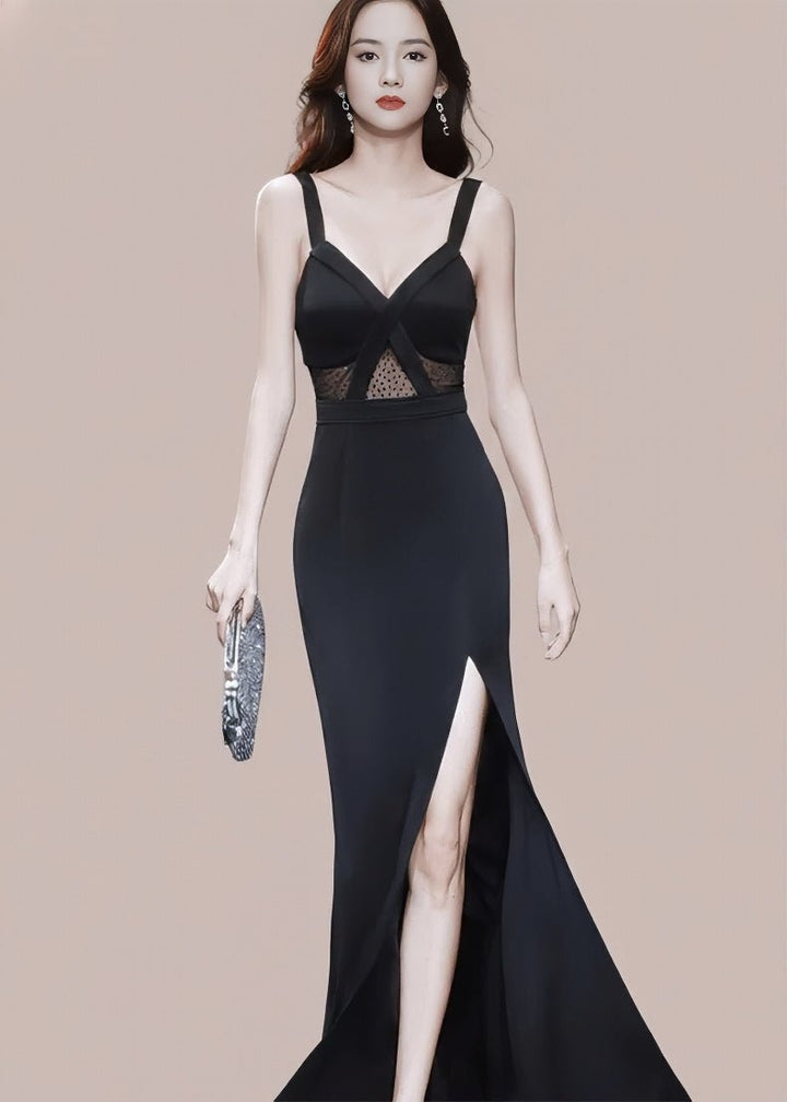 ドットチュールマーメイドスリットドレス - Vera Lumina