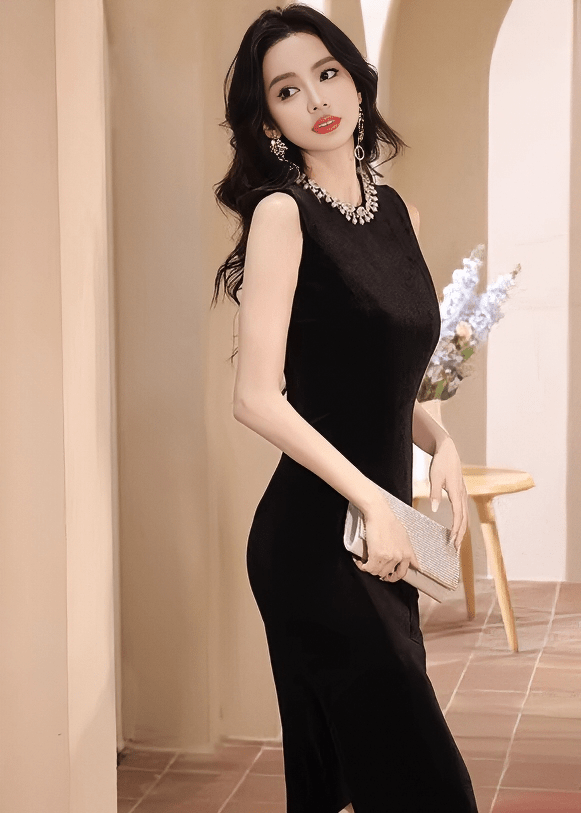 ビジューネックベルベットタイトドレス - Vera Lumina