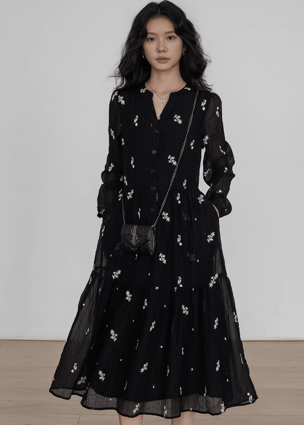 エンブロイダリーティアードマキシワンピース - Vera Lumina