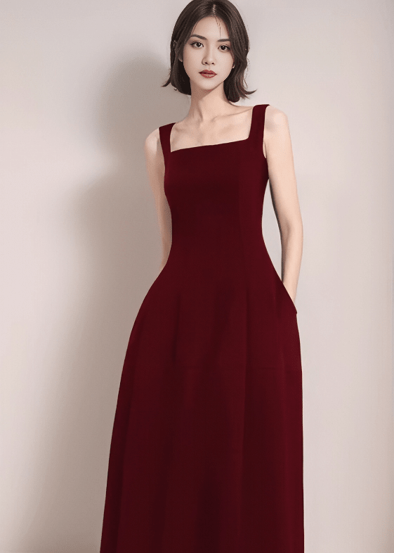 スクエアネックフロントタックボリュームドレス - Vera Lumina