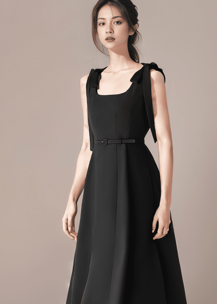 ショルダーリボンベルトフレアワンピース - Vera Lumina