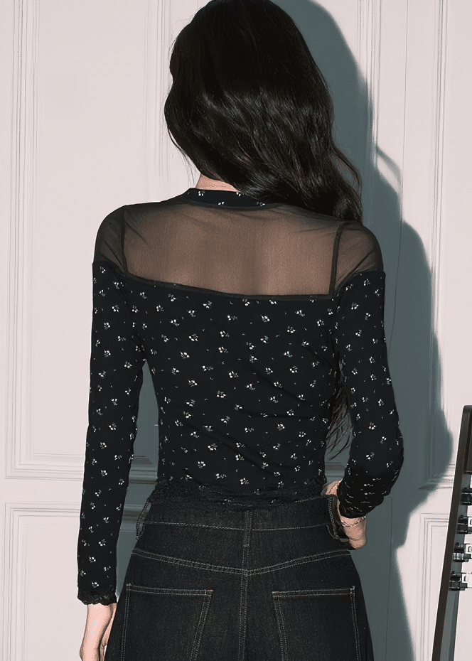 シアーレースドッキングフラワートップス - Vera Lumina