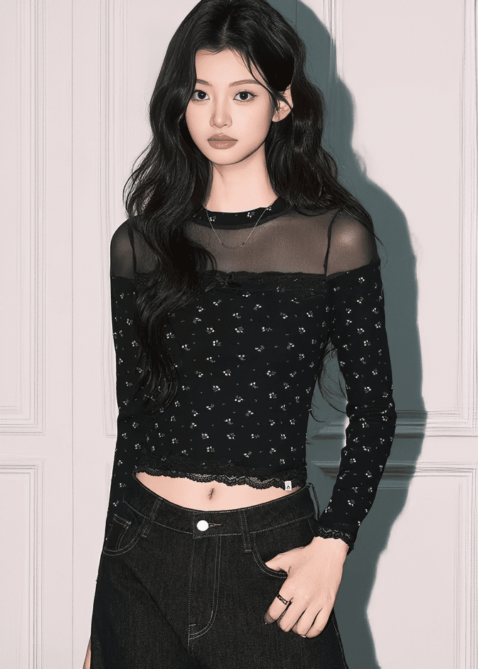 シアーレースドッキングフラワートップス - Vera Lumina