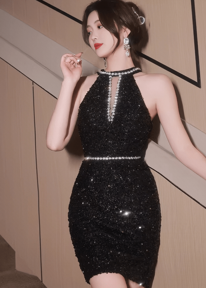 ビジューホルターネックタイトミニドレス - Vera Lumina