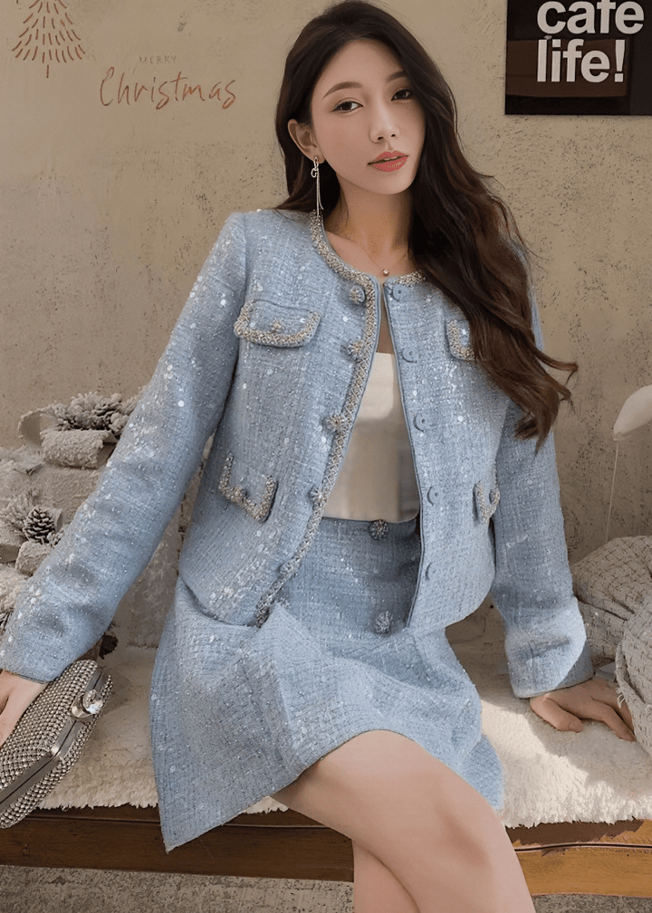 ビジューボタンノーカラージャケット＆ミニスカート - Vera Lumina