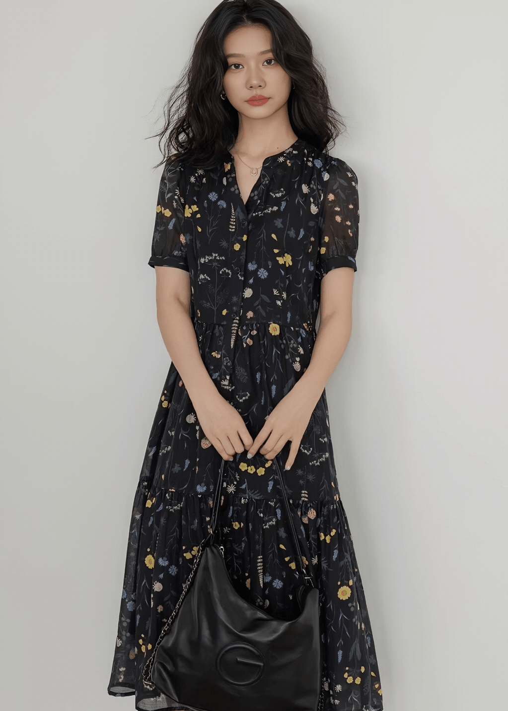 フラワーボウタイティアードワンピース - Vera Lumina