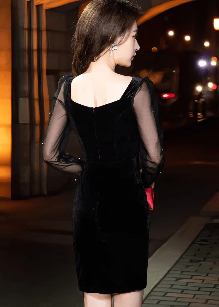 ベルベットシアーパフスリーブカシュクールドレス - Vera Lumina