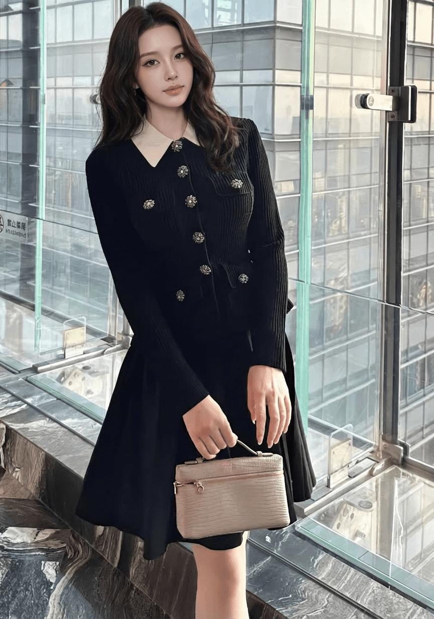 ビジューボタンバイカラーカラージャケットドレス - Vera Lumina