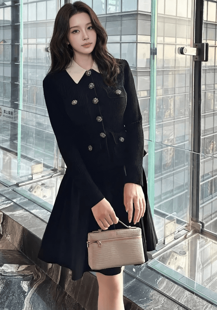 ビジューボタンバイカラーカラージャケットドレス - Vera Lumina