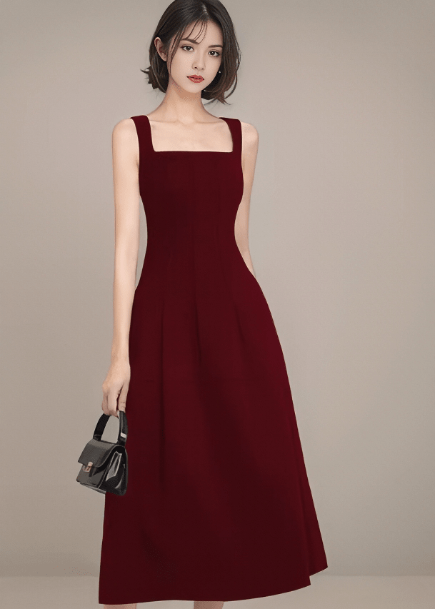 スクエアネックフロントタックボリュームドレス - Vera Lumina