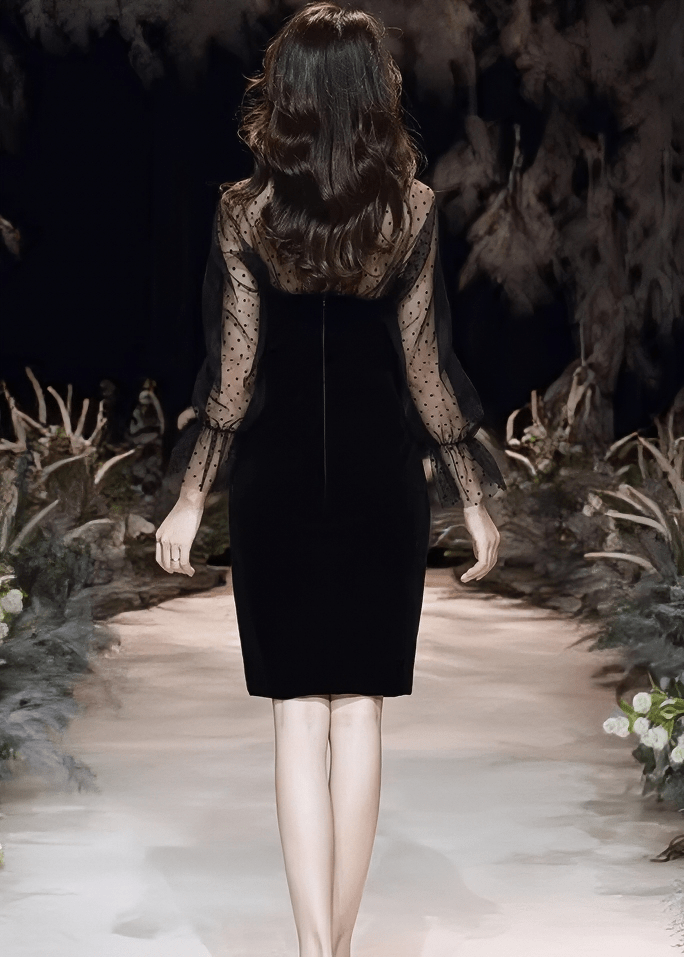 ドットチュールスリーブベルベットドレス - Vera Lumina