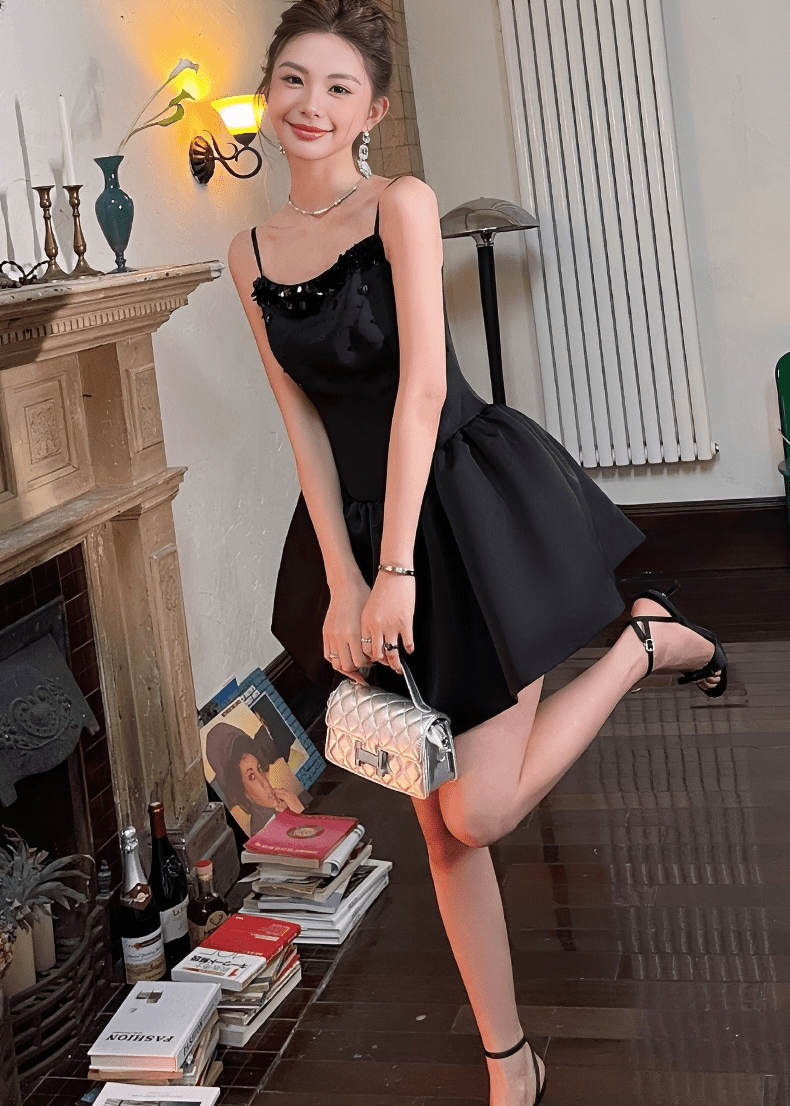 ビジューデコレーションバルーンミニドレス - Vera Lumina