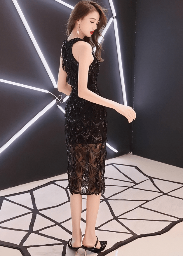 アメリカンスリーブビジューフリンジドレス - Vera Lumina