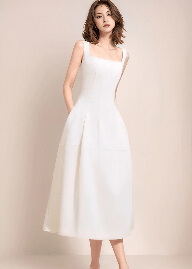 スクエアネックフロントタックボリュームドレス - Vera Lumina