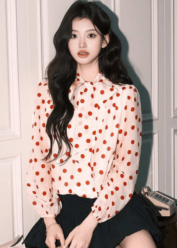 クラシカルリボンドットボウタイブラウス - Vera Lumina