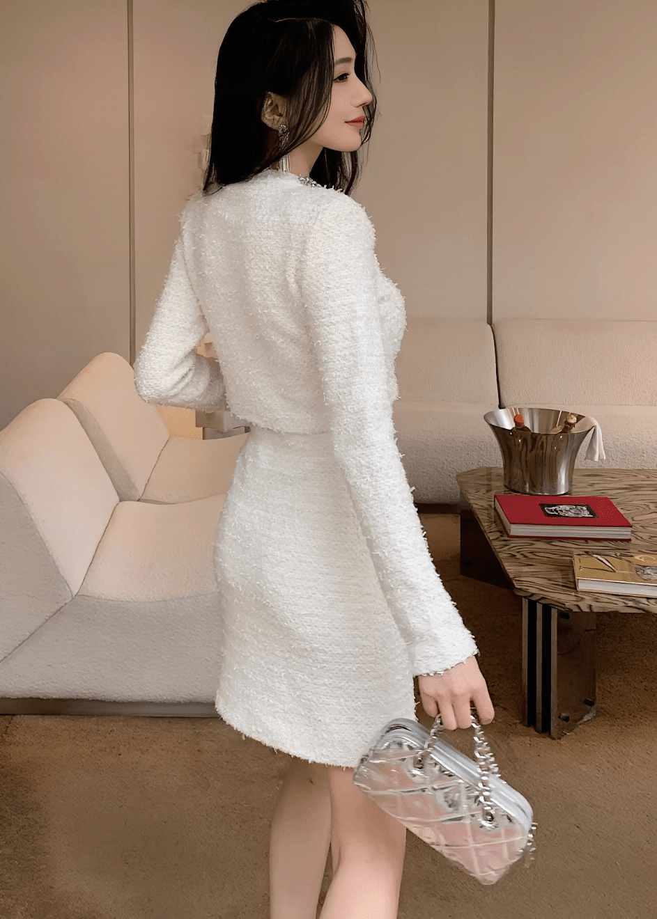 ビジューネックツイードジャケット＆ミニスカート - Vera Lumina