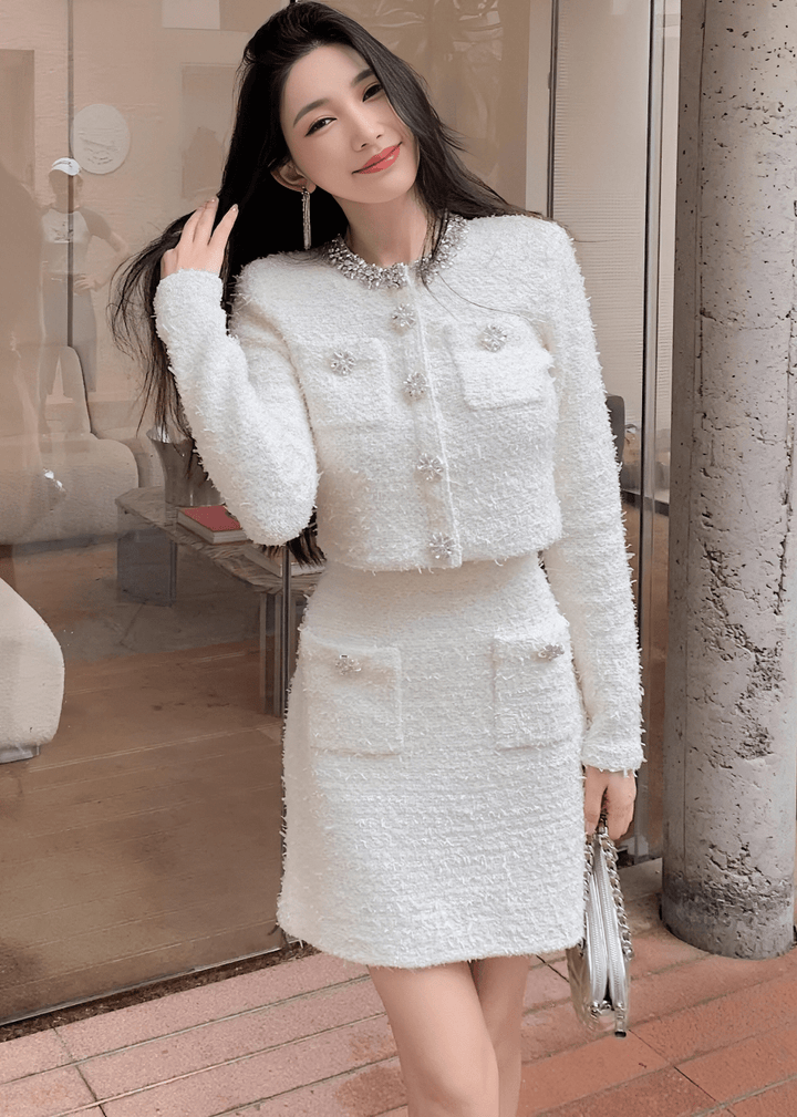 ビジューネックツイードジャケット＆ミニスカート - Vera Lumina