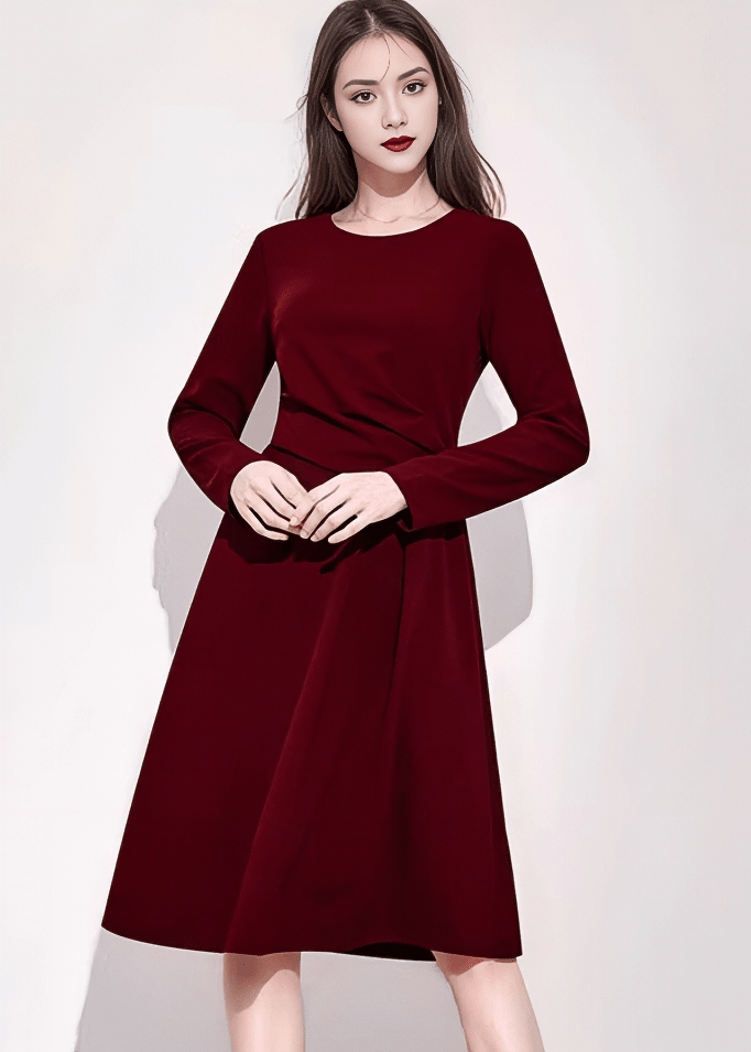 エレガントロングスリーブフレアワンピース - Vera Lumina