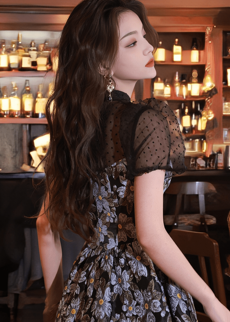 ドットチュールフラワーエンブロイダリードレス - Vera Lumina