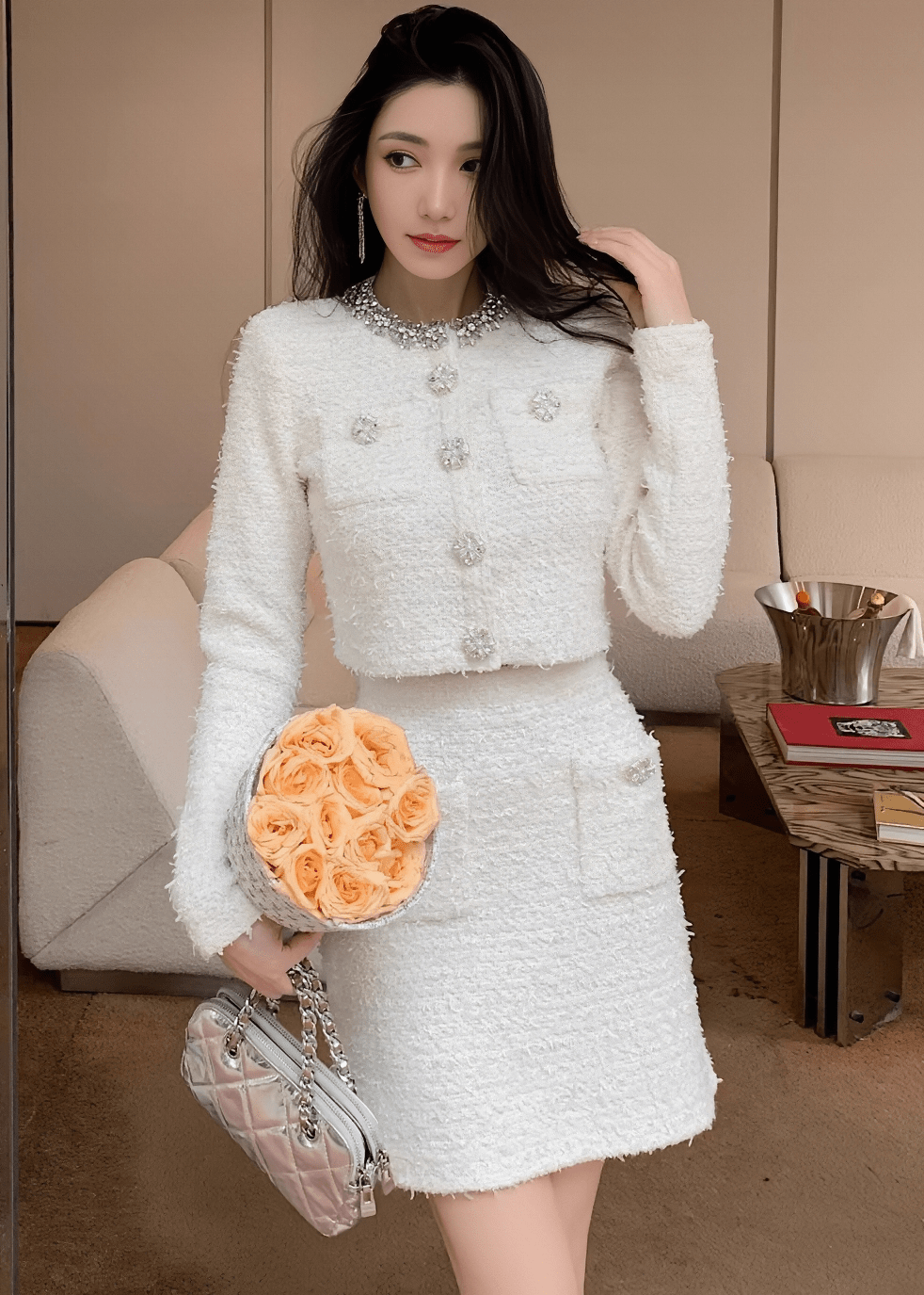 ビジューネックツイードジャケット＆ミニスカート - Vera Lumina