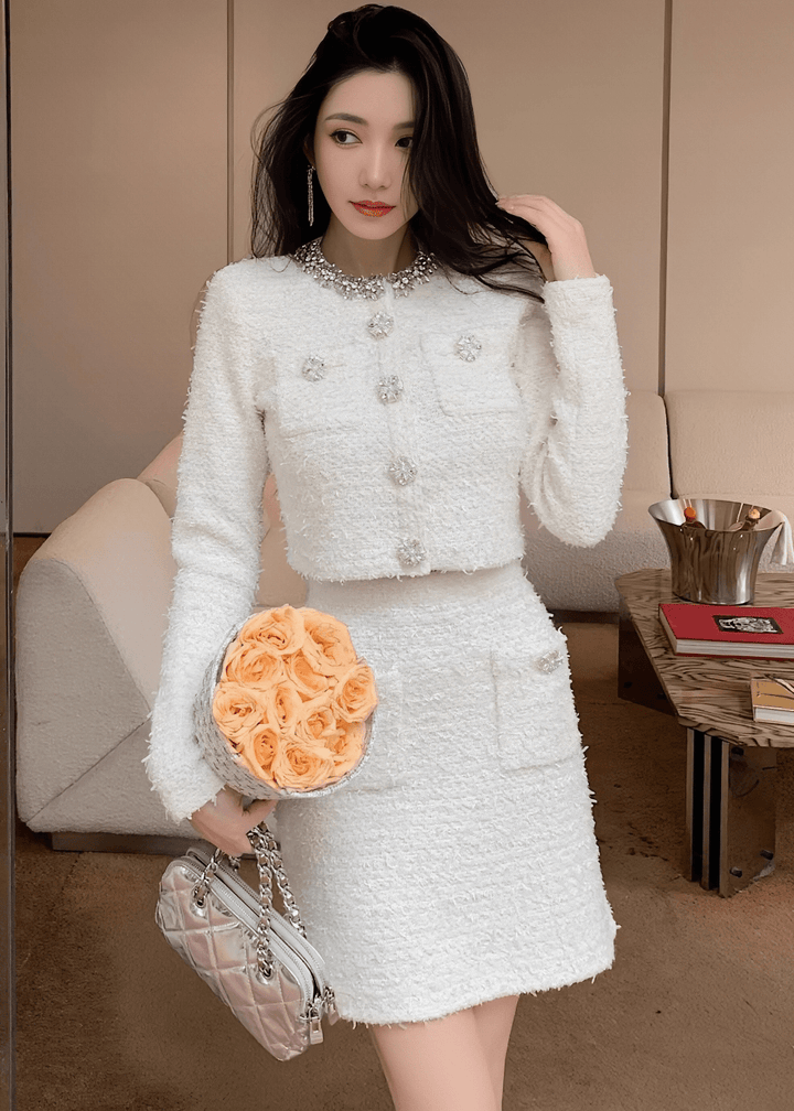 ビジューネックツイードジャケット＆ミニスカート - Vera Lumina