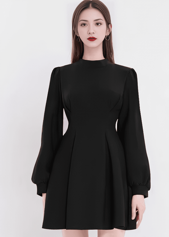 パフスリーブタックフレアミニワンピース - Vera Lumina