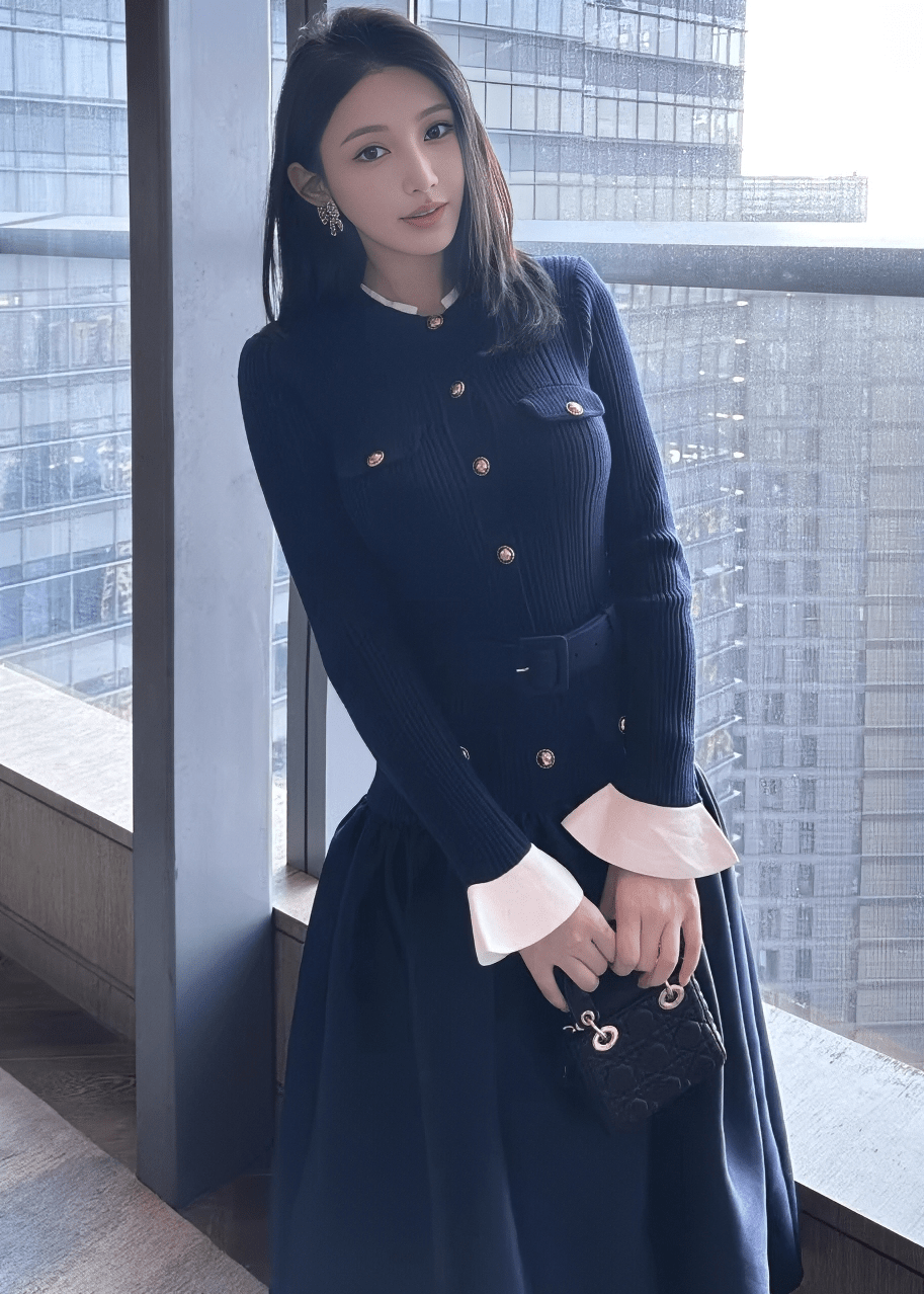 バイカラーパフスリーブバルーンシルエットドレス - Vera Lumina