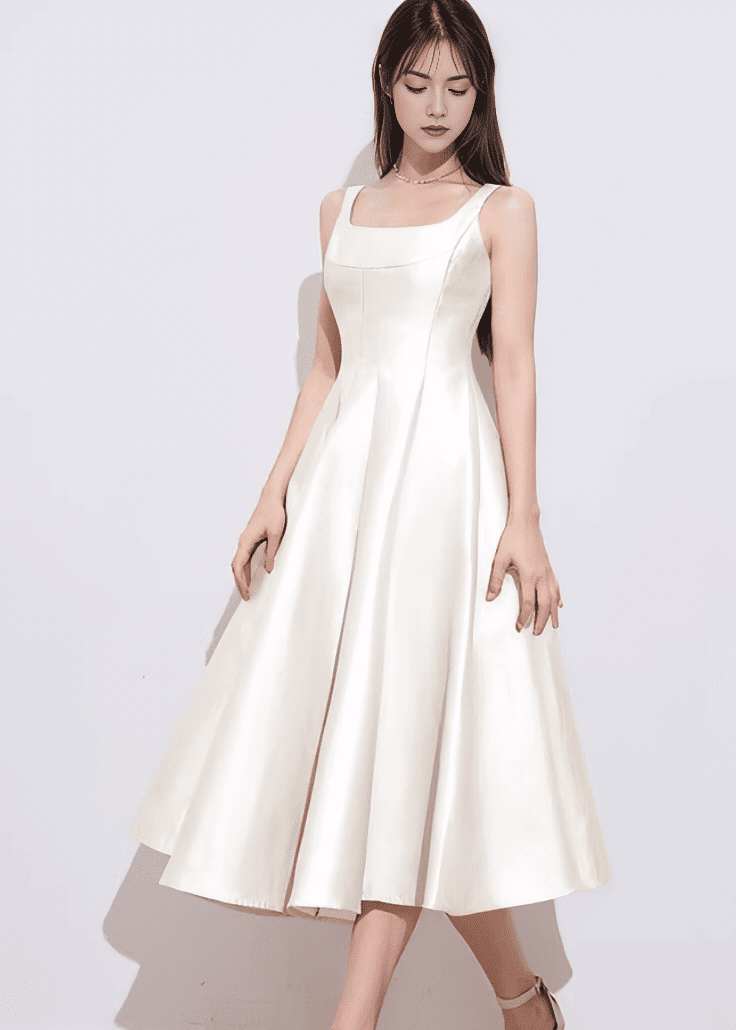 サテンシェイプスクエアネックフレアドレス - Vera Lumina