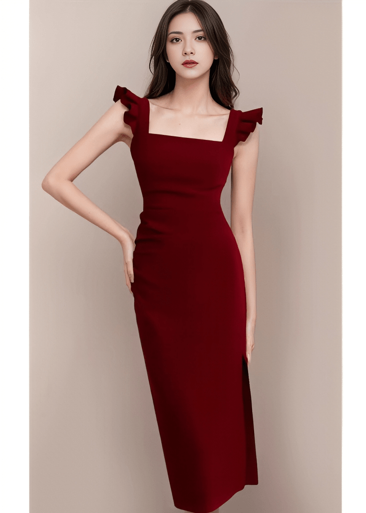 ショルダーフリルスクエアネックタイトドレス - Vera Lumina