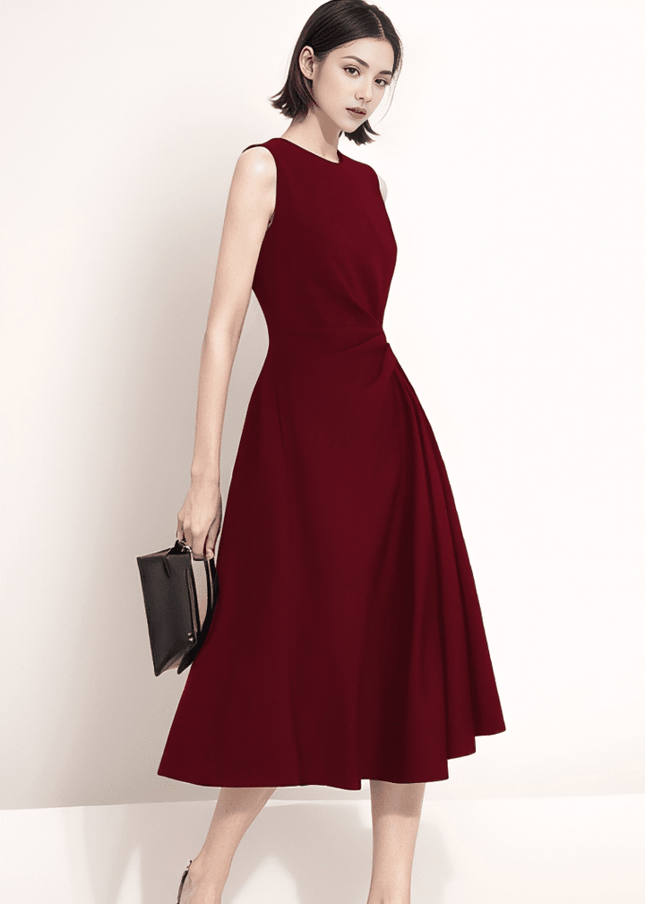 サイドツイストドレープフレアワンピース - Vera Lumina