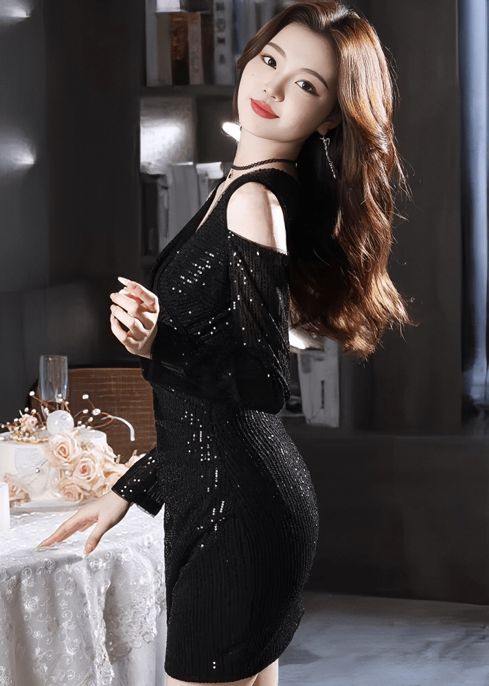 ビジューグリッターコールドショルダードレス - Vera Lumina