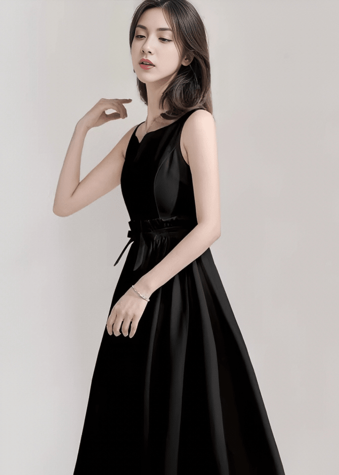 スカラップネックリボンウエストドレス - Vera Lumina