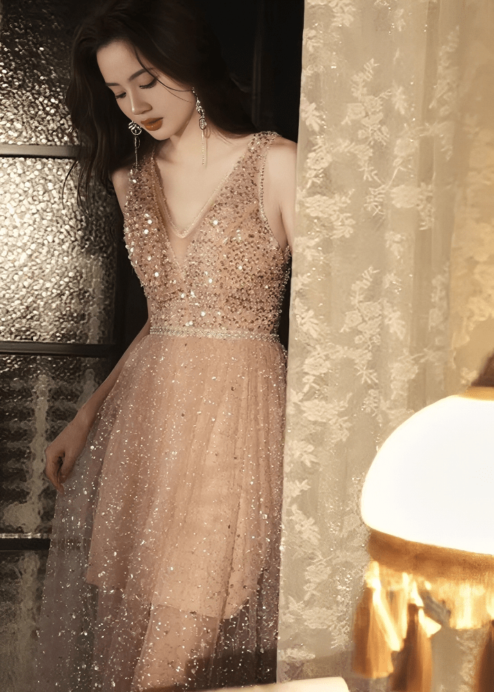 ビジューシアーチュールＶネックロングドレス - Vera Lumina