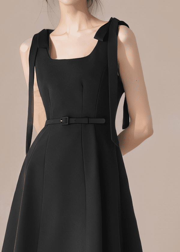 ショルダーリボンベルトフレアワンピース - Vera Lumina