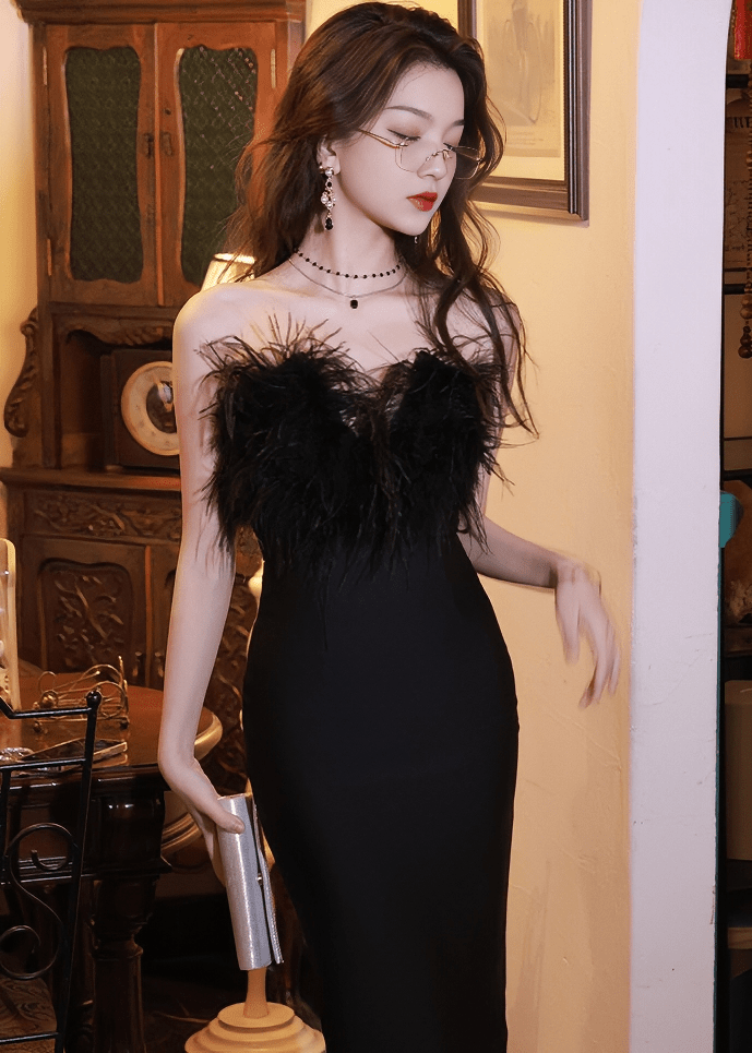 フェザーモチーフベアトップマーメイドドレス - Vera Lumina