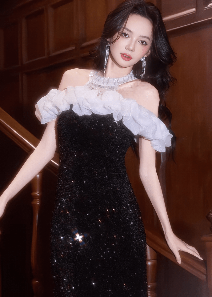 オフショルフリルビジュータイトミニドレス - Vera Lumina