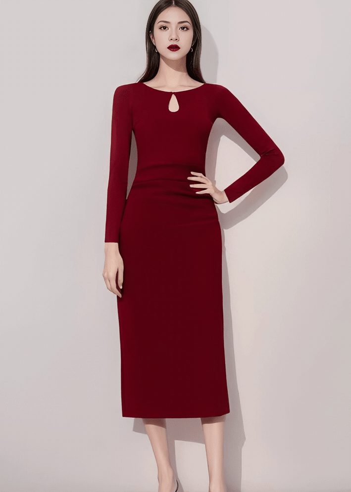キーホールネックサイドスリットタイトドレス - Vera Lumina