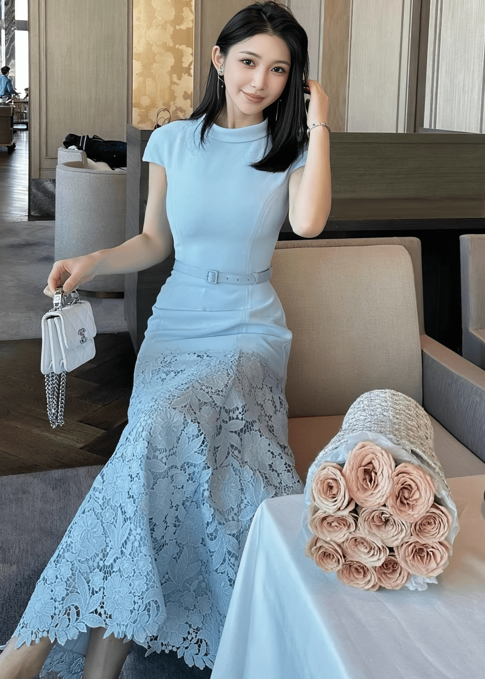 ベルトマークレースマーメイドドレス - Vera Lumina