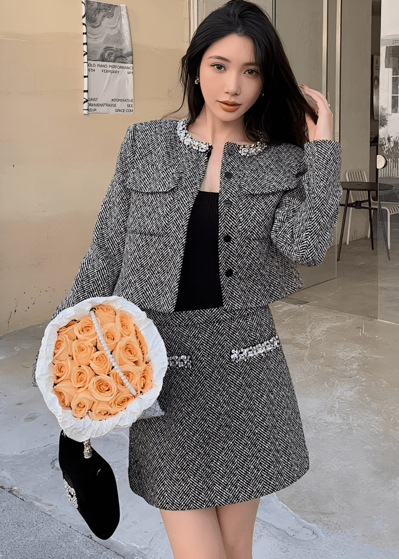 ヘリンボーンジャケット＆ポケットビジュースカート - Vera Lumina