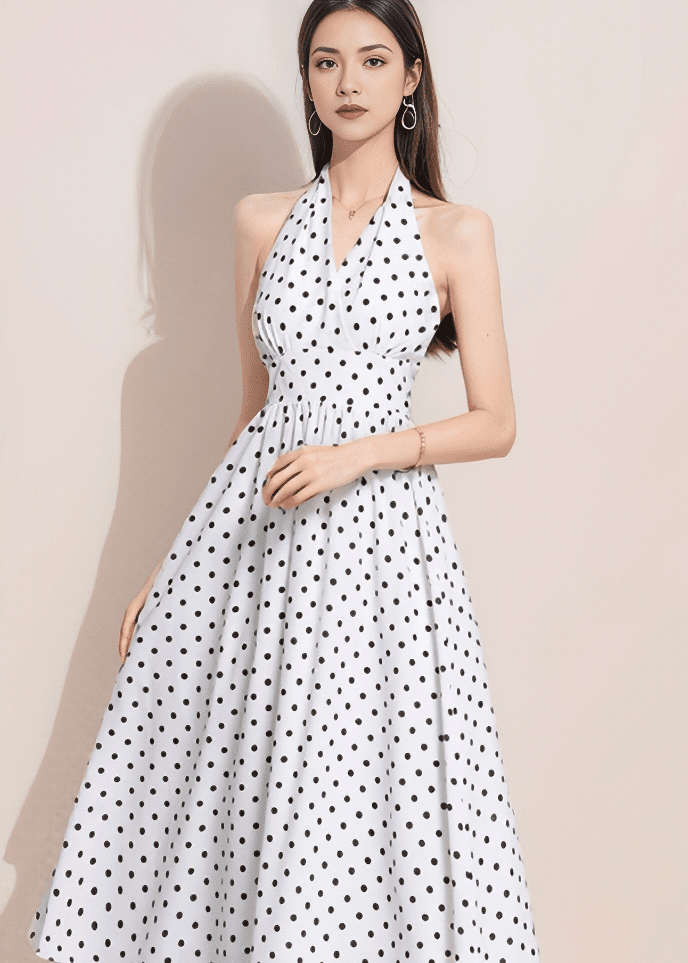 ドットホルターネックフレアワンピース - Vera Lumina