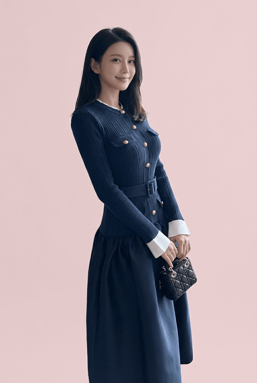 バイカラーパフスリーブバルーンシルエットドレス - Vera Lumina