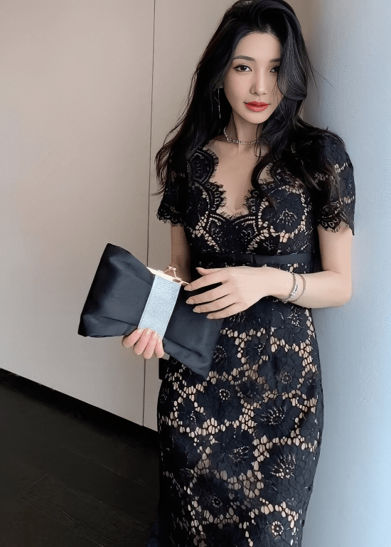 スカラップレースウエストリボンマーメイドドレス - Vera Lumina