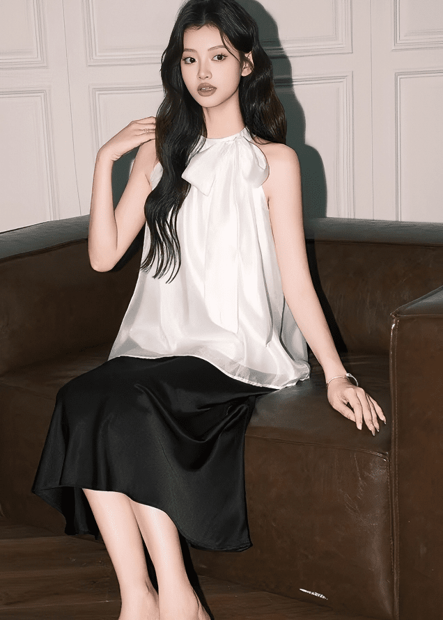 サテンボウタイホルターネックトップス - Vera Lumina