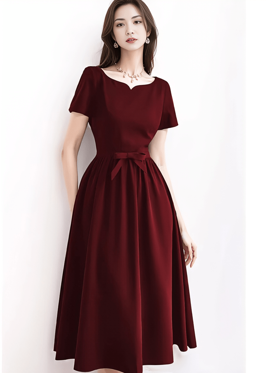 ウエストリボンノッチネックフレアドレス - Vera Lumina