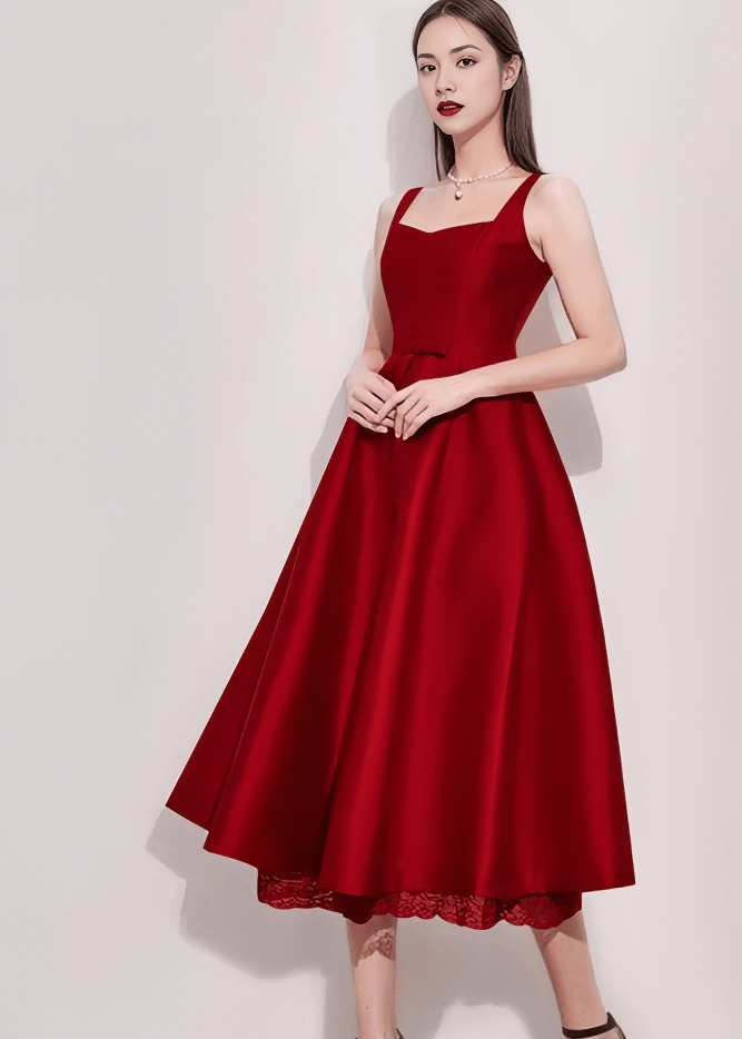 ウエストリボンヘムレースフレアドレス - Vera Lumina