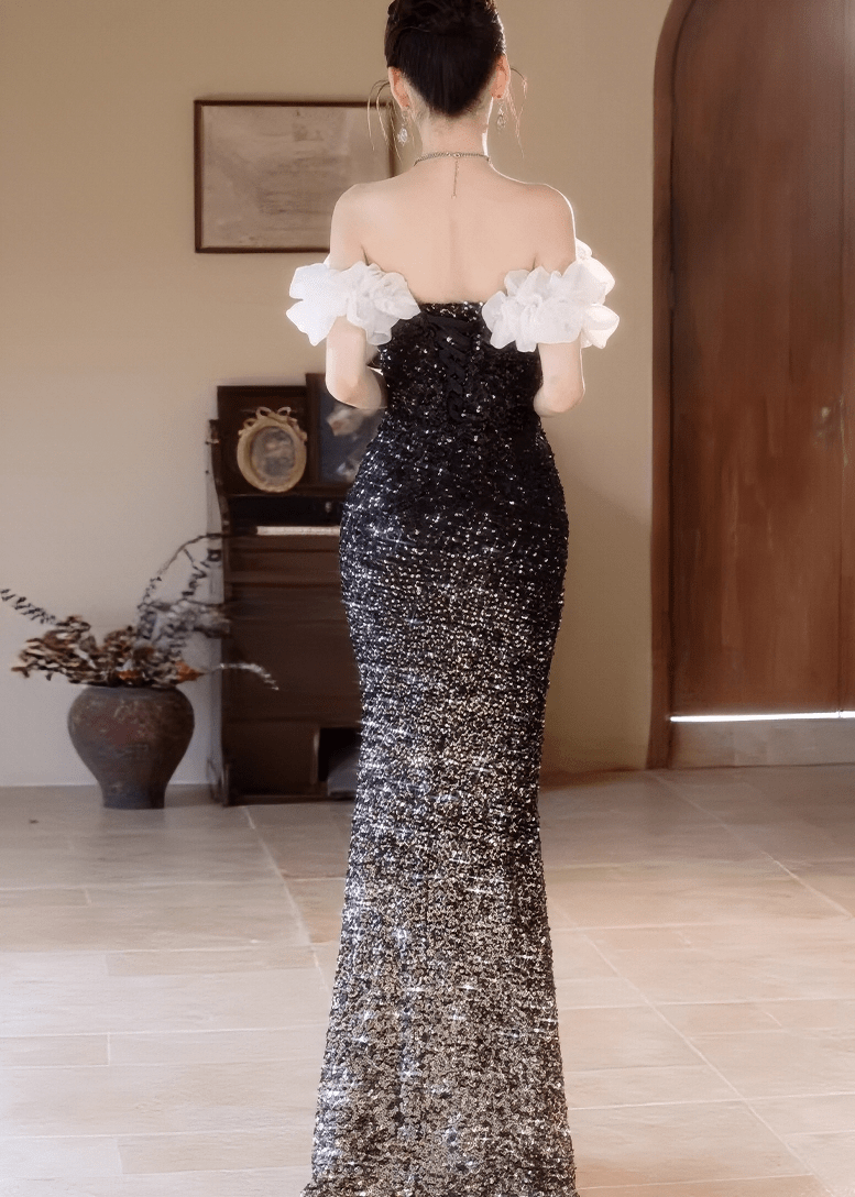 フリルオフショルダースパンコールマーメイドドレス - Vera Lumina