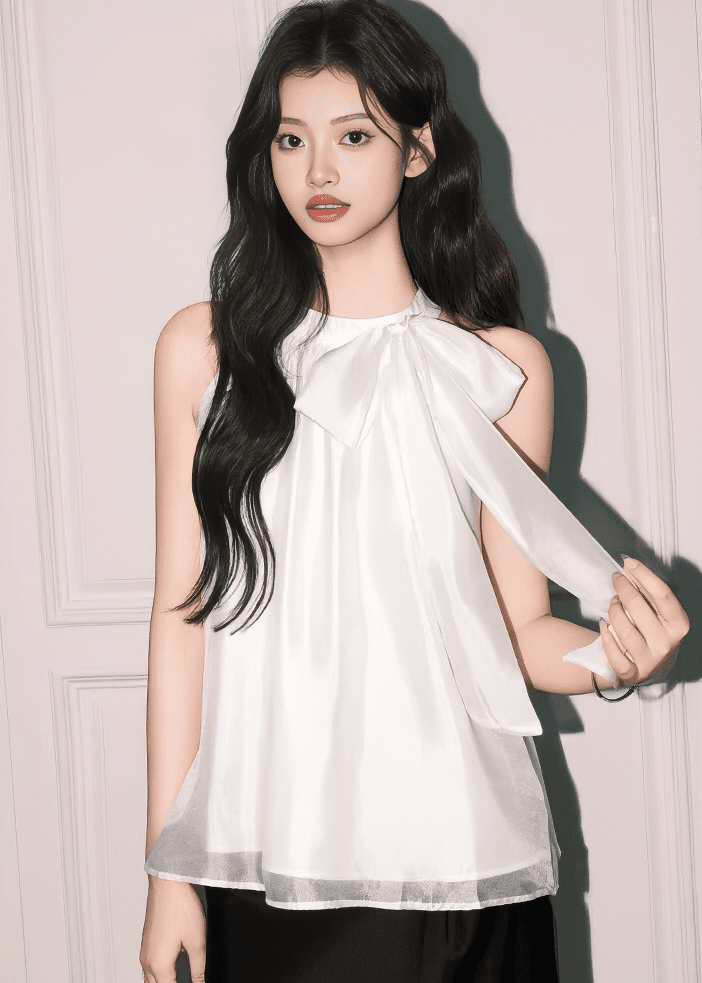 サテンボウタイホルターネックトップス - Vera Lumina