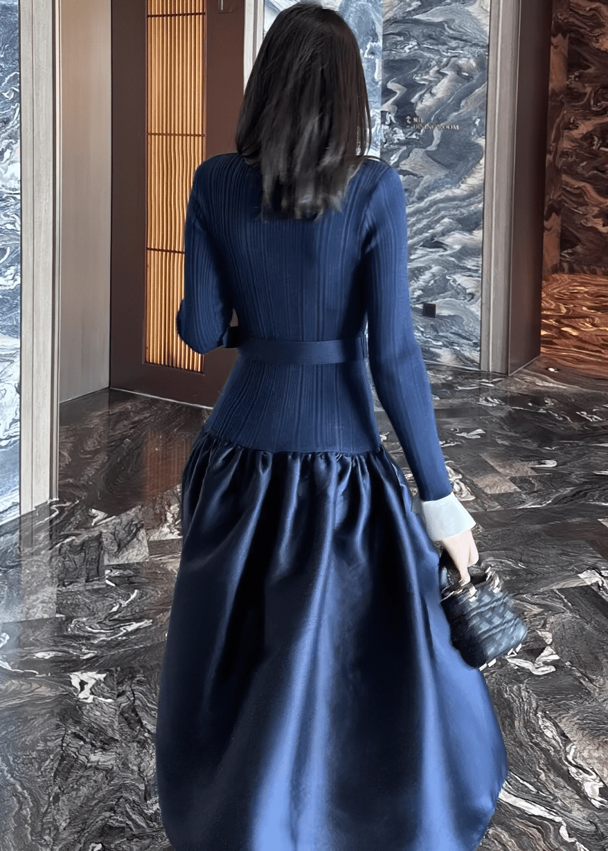 バイカラーパフスリーブバルーンシルエットドレス - Vera Lumina